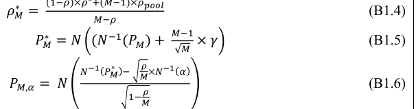 Equation: ρ_M _{M−ρ} _{M−1} P_M∗ =N (N_{−1}(P_M)+ √_M ×γ (B1.5) ∗ )_− _ρ _{N−1}(_{PM} _M×_{N−1}(_α) (B1.6) P_{M,α} = N _{1−Mρ}