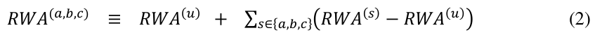 Equation: RRR(a,b,c) ≡ RRR(u) + ∑s∈{a,b,c} RRR(s) −RRR(u) (2)