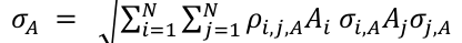 Equation: σA = ∑i=1 j=1 ρi,j,AAi σi,AAjσj,A