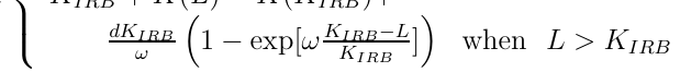 Equation: dKωIRB 1 − exp[ω KIRB−L] when L > KIRB
