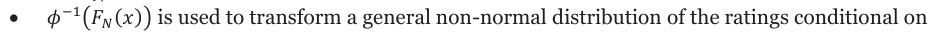 Equation: x ߶_{−1} ܨ_N(ݔ) is used to transform a general non-normal distribution of the ratings conditional on