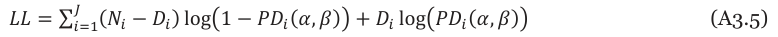 Equation: _J ܮܮ=σ_{i=1}(ܰ_i −ܦ_i) ͳ −ܲܦ_i(ߙǡ ߚ) +ܦ_i ܲܦ_i(ߙǡ ߚ) (A3.5)