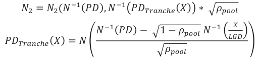 Equation: ܰ_2 =ܰ_2(ܰ_{−1}(ܲܦ)ǡ ܰ_{−1} ܲܦ_{Trancℎe}(ܺ) כ ߩ_{pool} _X ܰ_{−1}(ܲܦ)− ͳ −ߩ_{pool} ܰ_{−1} _{LGD} ܲܦ_{Trancℎe}(ܺ)=ܰ ߩ_{pool}