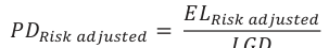 Equation: ܲܦ_{Riskadjusted} = ܧܮ_{Riskadjusted}