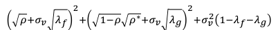 Equation: _2 _2 _{ρ+σv} _{λf} _+ _{1−ρ} _ρ∗_{+σv} _{λg} _{+σv2} _{1−λf−λg}