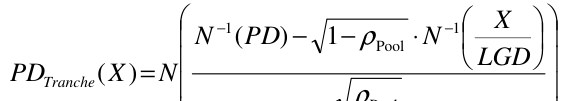 Equation: −[1] −[1] X N (PD) − 1− ρPool ⋅ N LGD PDTranche(X )= N