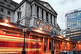Bank of London with bus light trails