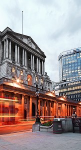Bank of London with bus light trails
