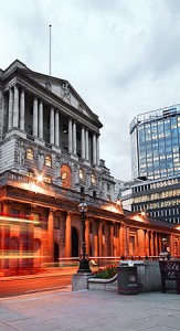 Bank of London with bus light trails