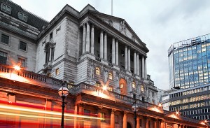 Bank of London with bus light trails