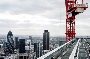 construction site in front of London's skyline