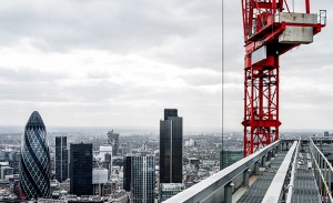 Construction site in front of London's skyline