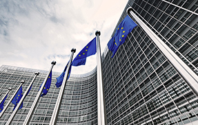 EU flags outside European Commission building